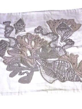 POTTERY BARN Nautical Beach Embroidered Coral Seashell Pillow Cover 20 x 20 inch